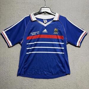 Vintage Adidas France 98 FIFA World Cup Jersey Mens Large Blue Retro Football